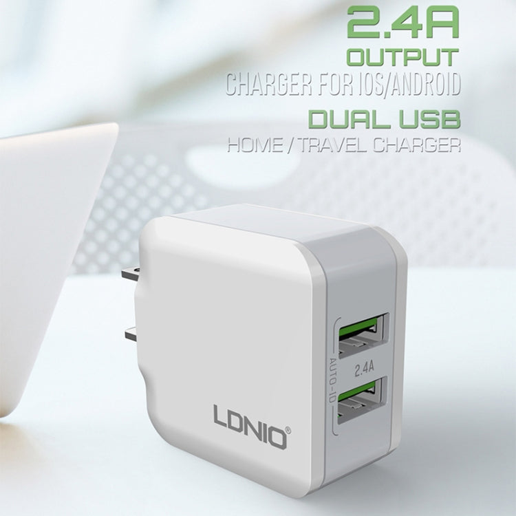 LDNIO A2201 Caricatore adattatore per telefono cellulare con ricarica diretta doppia USB 2.4A con cavo micro dati, Micro
