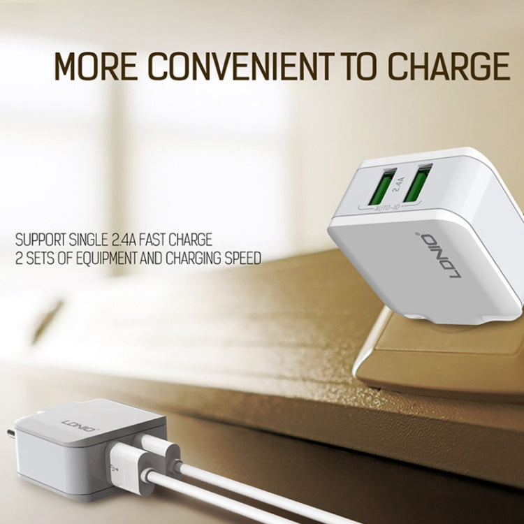 LDNIO A2201 Caricatore adattatore per telefono cellulare con ricarica diretta doppia USB 2.4A con cavo micro dati, Micro