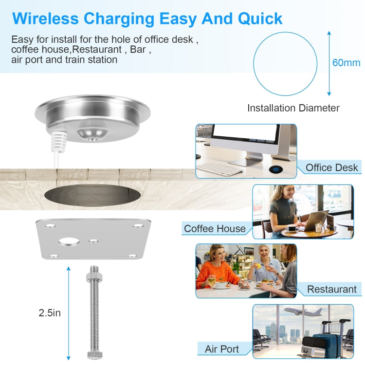 Caricabatterie wireless incorporato da tavolo ultrasottile S50 da 15 W incorporato