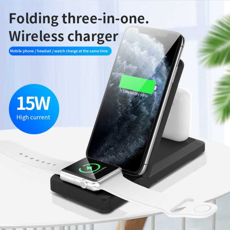Caricabatterie wireless pieghevole portatile H6 3 in 1 per iPhone + iWatch + AirPods