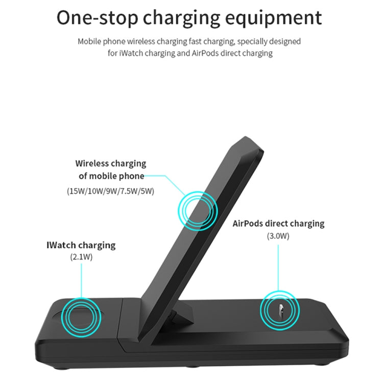 Caricabatterie wireless pieghevole portatile H6 3 in 1 per iPhone + iWatch + AirPods