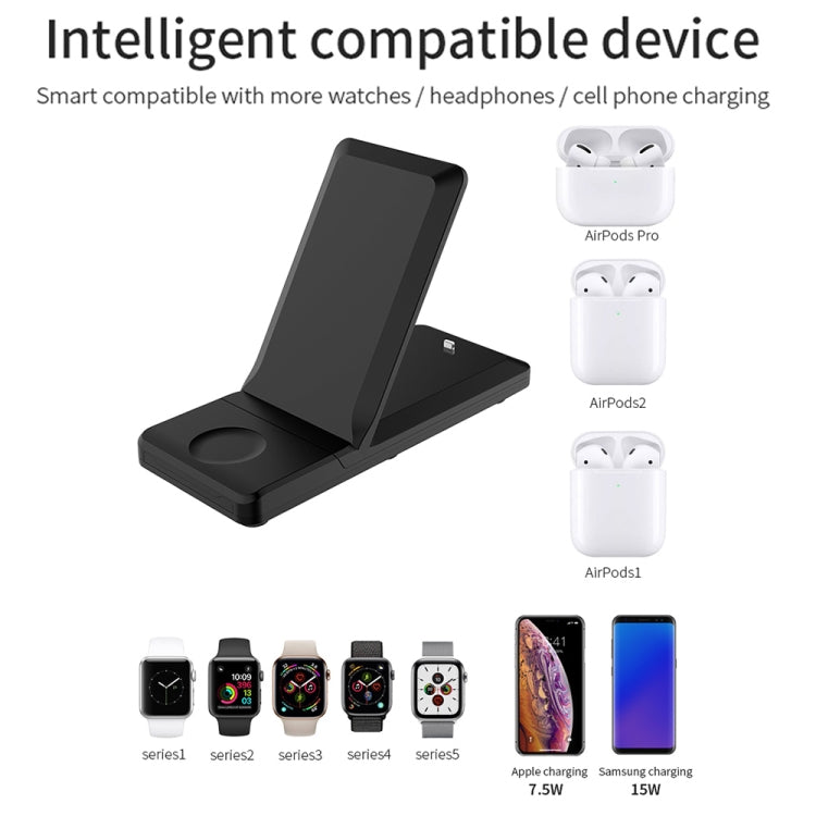 Caricabatterie wireless pieghevole portatile H6 3 in 1 per iPhone + iWatch + AirPods