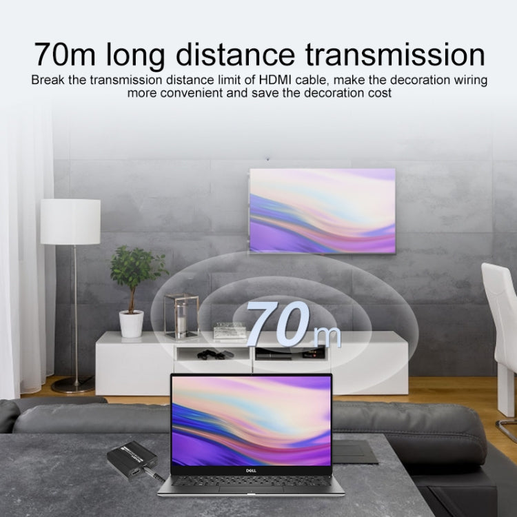 Measy ET100 HDMI Extender Trasmettitore + Cavo Ethernet convertitore ricevitore, distanza di trasmissione: 70 m, 1080P 70m