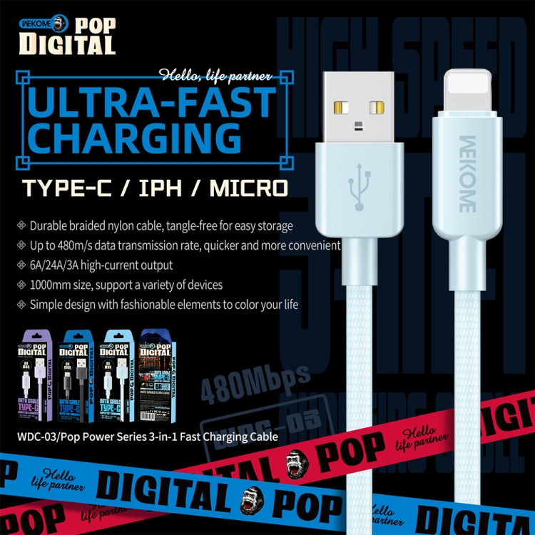WEKOME WDC-03 Tidal Energy Series 2.4A Cavo dati intrecciato da USB a 8 pin, lunghezza: 1 m, USB to 8 Pin