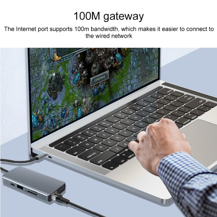 RJ45 9 in 1 + PD da 100 W + SD/TF + USBx2 + HDMI + VGA + adattatore HUB da 3,5 mm AUX a tipo C, 9 in 1