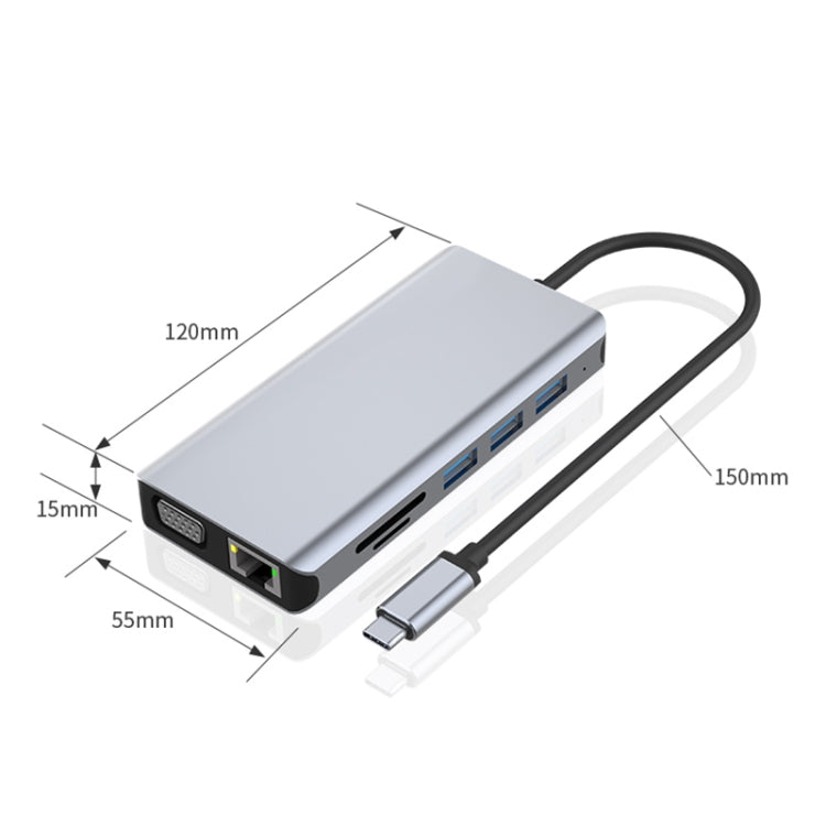 RJ45 12 in 1 + PD da 100 W + SD/TF + USB 3.0x5+ HDMI + VGA + adattatore HUB da 3,5 mm ad AUX di tipo C, 12 in 1