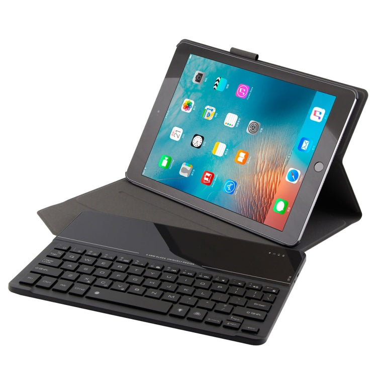 FT2068D Per iPad Air 2 e Air 1 / Pro 9,7 pollici e iPad 2017 e iPad 2018 Versione retroilluminata Texture pelle di agnello Custodia staccabile per tablet in pelle con tastiera Bluetooth in vetro temperato con slot per penna e funzione di supporto