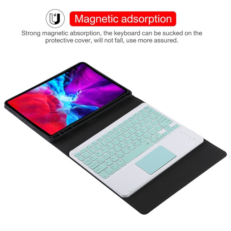 TG11BC Custodia tablet staccabile in pelle microfibra Bluetooth con tastiera verde per iPad Pro 11 pollici (2020), con touchpad, slot per penna e supporto, Green Keyboard