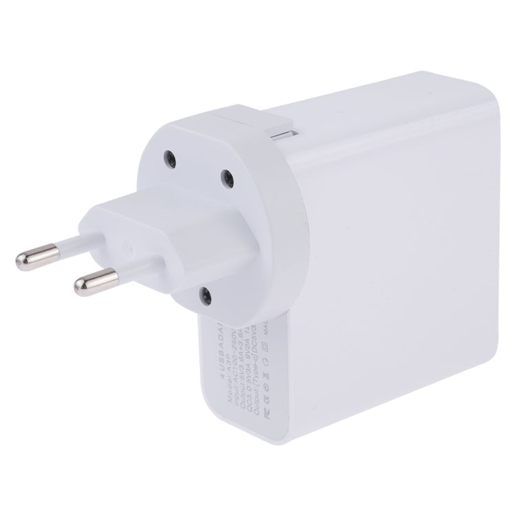 A3P 3A Uscita massima USB-C / Type-C + QC3.0 + Caricatore da viaggio da muro doppio USB 4 porte, presa EU, EU Plug