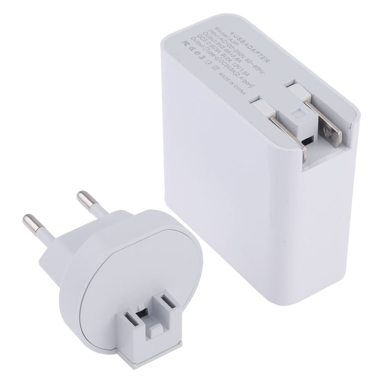A3P 3A Uscita massima USB-C / Type-C + QC3.0 + Caricatore da viaggio da muro doppio USB 4 porte, presa EU, EU Plug