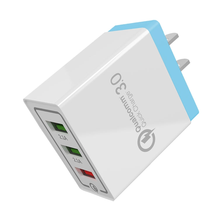 AR-QC-03 Caricatore da viaggio caricabatterie rapido con 3 porte USB 2.1A, presa USA, AR-QC-03 US, AR-QC-03 US Plug Blue