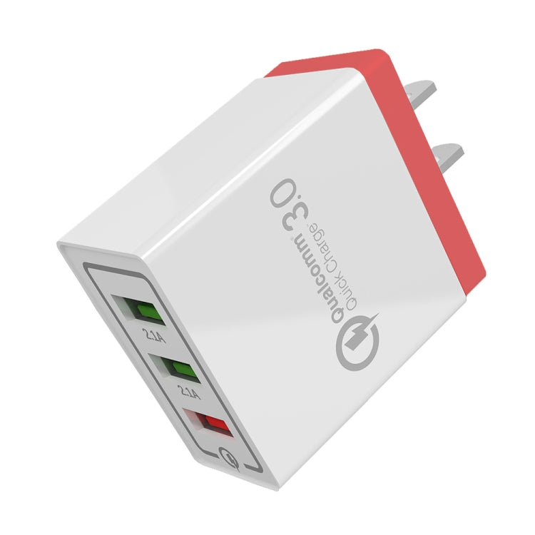 AR-QC-03 Caricatore da viaggio caricabatterie rapido con 3 porte USB 2.1A, presa USA, AR-QC-03 US, AR-QC-03 US Plug Blue