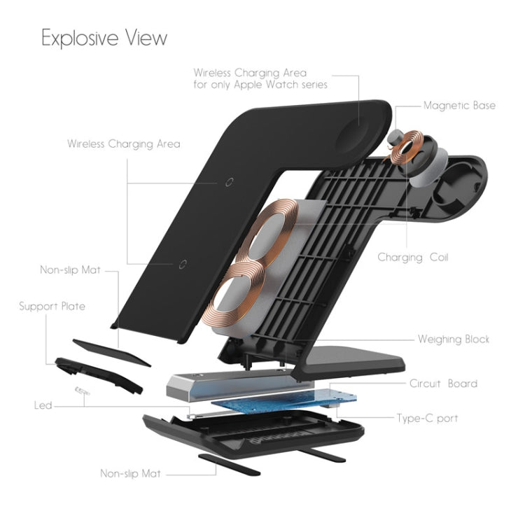 Caricabatterie wireless magnetico verticale F11 per ricarica QI di telefoni cellulari standard e serie Apple Watch