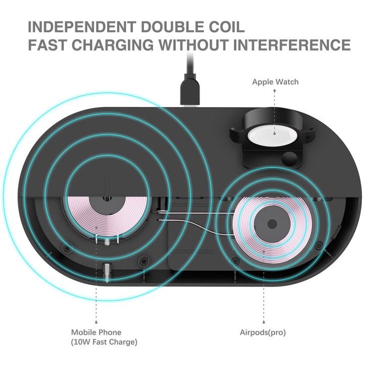 A04 Caricabatterie wireless standard Qi multifunzione 3 in 1 per telefoni cellulari, iWatch e AirPods