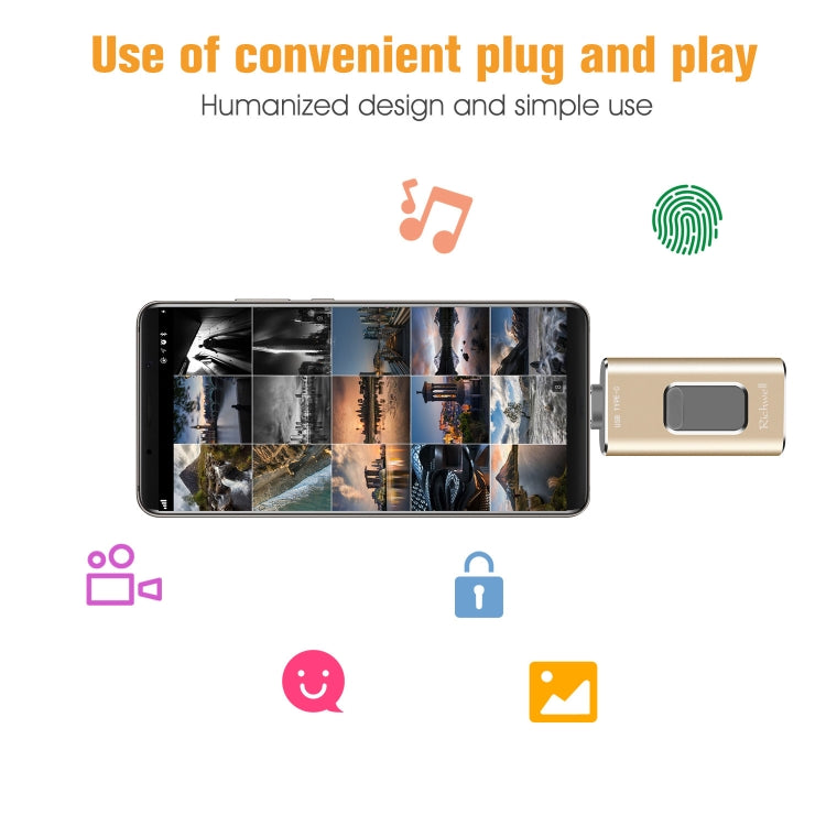 Richwell Disco flash push-pull in metallo 3 in 1 128G Type-C + 8 pin + USB 3.0 con funzione OTG