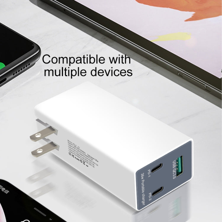 WLX-X3 Caricatore USB multifunzione portatile pieghevole da 36 W a 90 gradi, presa americana