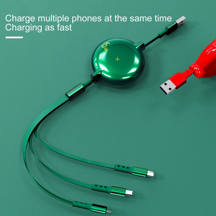 WK WDC-124 3A 3 in 1 8 pin + tipo C / USB-C + cavo dati di ricarica telescopico serie Micro USB Bona, lunghezza: 1,5 m