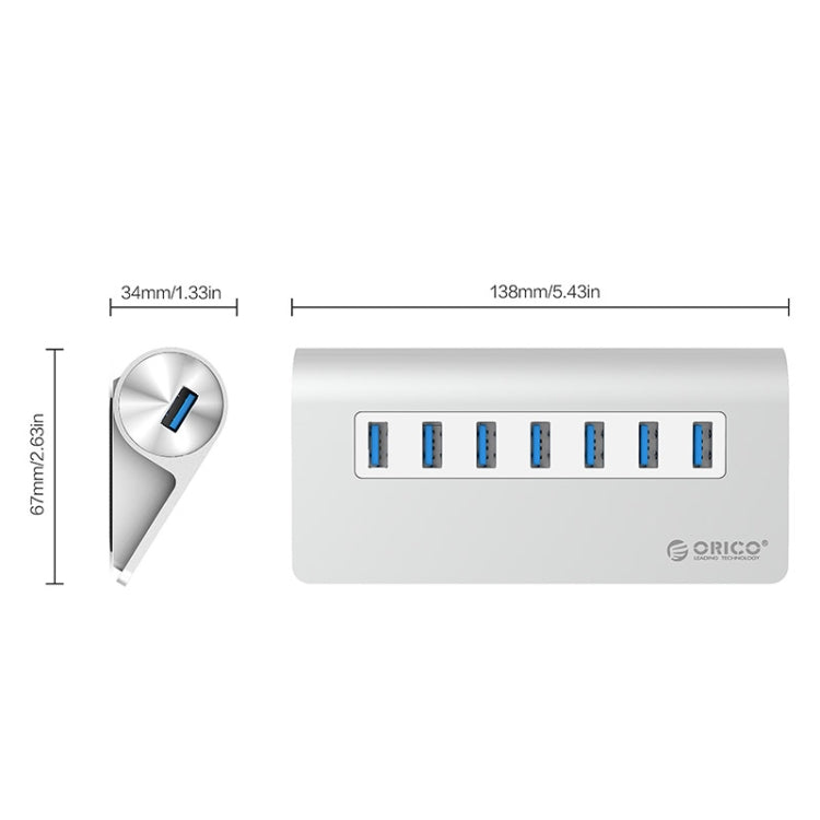 HUB ORICO M3H7-V1 in lega di alluminio 7 porte USB 3.0 con alimentatore da 30 W, M3H7-V1