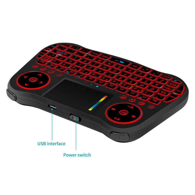 Mini tastiera QWERTY wireless Air Mouse MT08 da 2,4 GHz con retroilluminazione colorata, touchpad e controllo multimediale per PC, TV, MT08