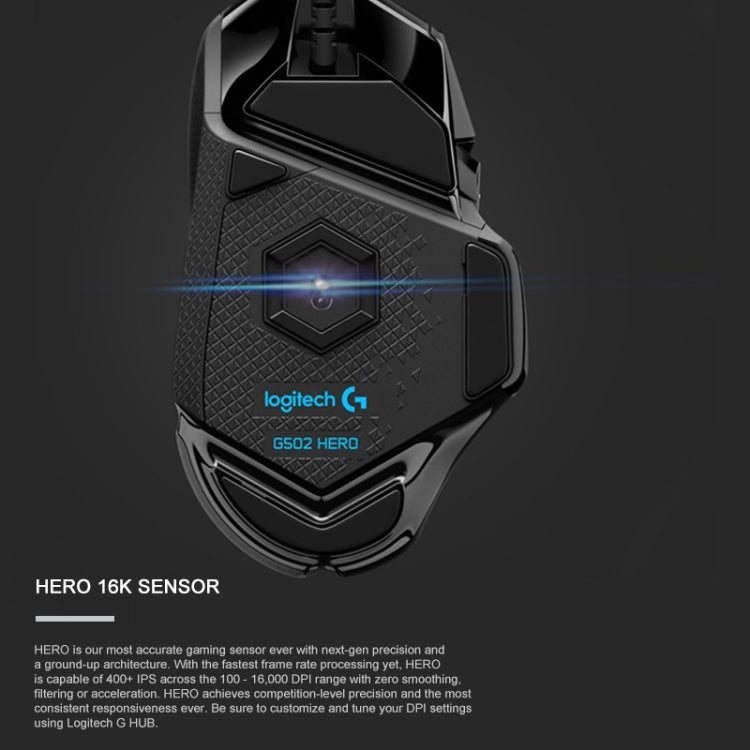 Mouse da gioco cablato Logitech G502 HERO con 11 pulsanti, lunghezza: 2,1 m