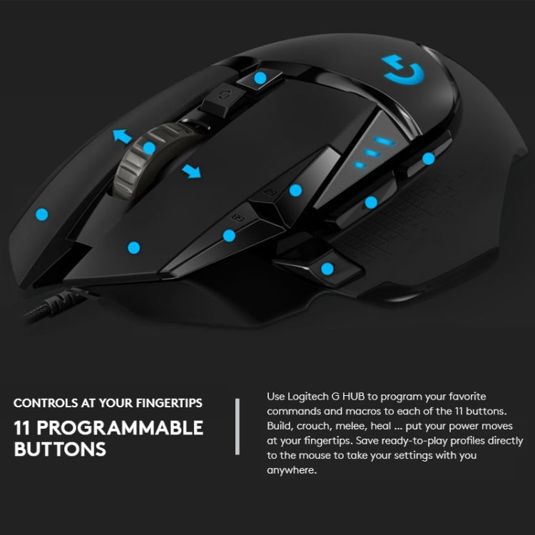 Mouse da gioco cablato Logitech G502 HERO con 11 pulsanti, lunghezza: 2,1 m