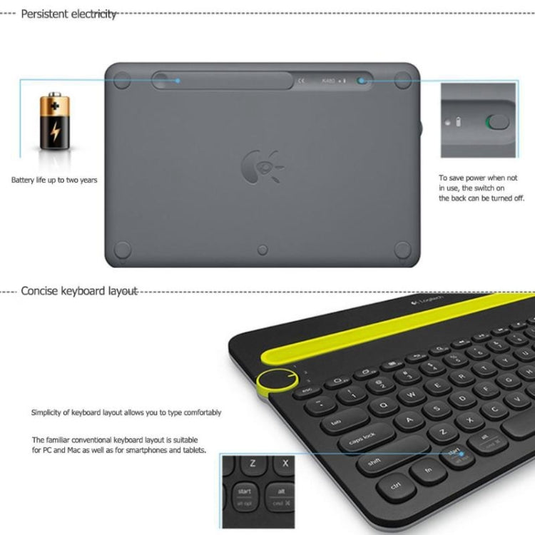 Tastiera Bluetooth wireless multidispositivo Logitech K480 Bluetooth 3.0 con supporto