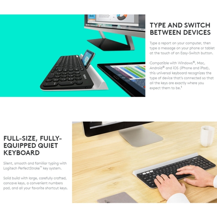 Logitech K780 Tastiera wireless multidispositivo Bluetooth + Unifying Dual Mode con supporto