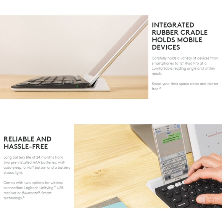 Logitech K780 Tastiera wireless multidispositivo Bluetooth + Unifying Dual Mode con supporto