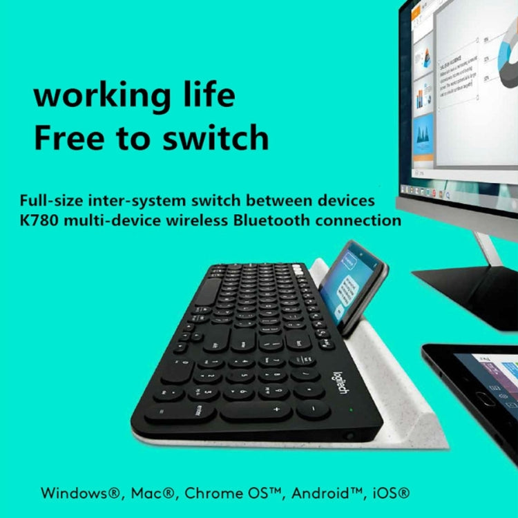 Logitech K780 Tastiera wireless multidispositivo Bluetooth + Unifying Dual Mode con supporto