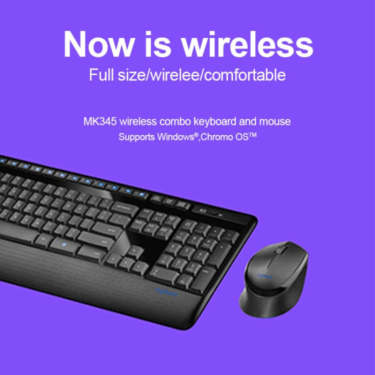 Set tastiera wireless full-size Logitech MK345 + mouse ottico wireless da 2,4 GHz 1000 DPI con ricevitore nano, Logitech MK345