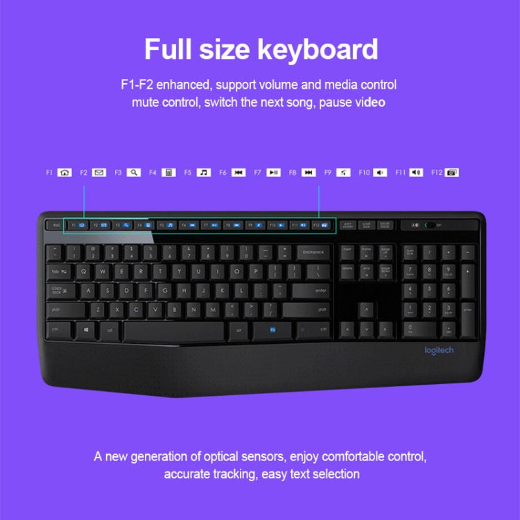 Set tastiera wireless full-size Logitech MK345 + mouse ottico wireless da 2,4 GHz 1000 DPI con ricevitore nano, Logitech MK345