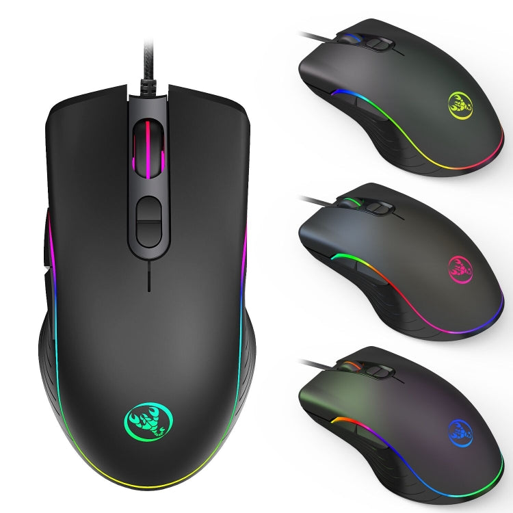 HXSJ A867 Mouse da gioco E-Sport cablato USB 6400 DPI regolabile a quattro velocità RGB illuminato, lunghezza: 1,5 m, A867 Black