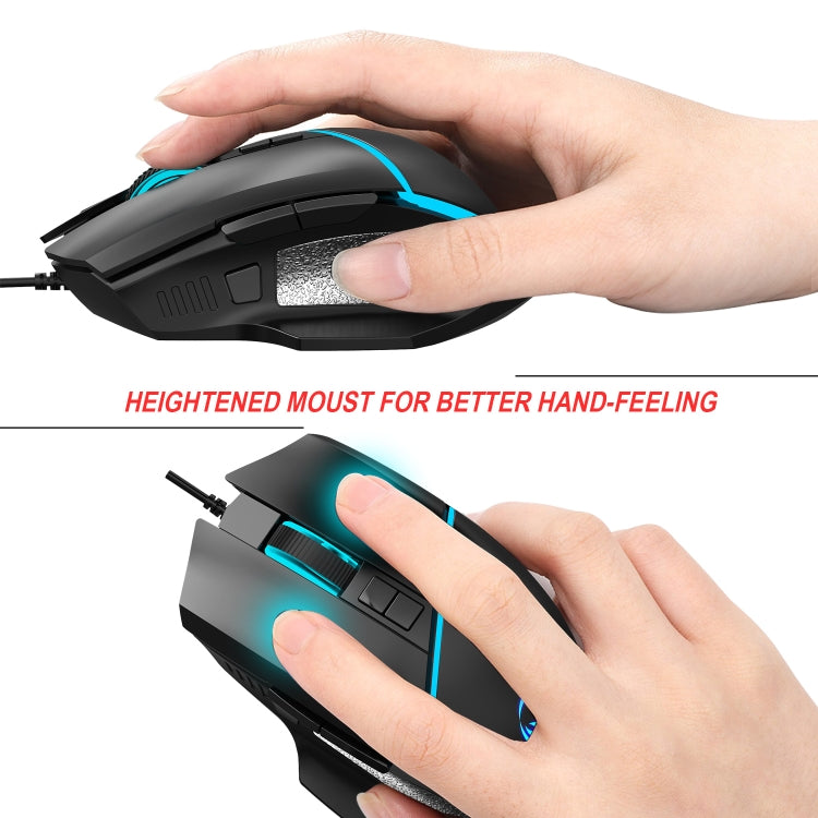 HXSJ A876 Mouse cablato Colorato Emissione di luce sincrona Mouse da gioco con luce regolabile 6400 dpi, Lunghezza: 150 cm