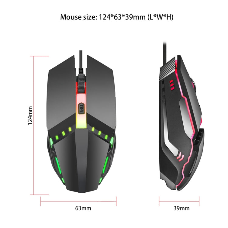 Mouse da gioco cablato luminoso colorato HXSJ S200 USB 2.0 1600 dpi regolabile a 4 tasti, lunghezza: 1,5 m