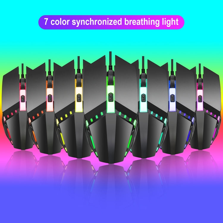 Mouse da gioco cablato luminoso colorato HXSJ S200 USB 2.0 1600 dpi regolabile a 4 tasti, lunghezza: 1,5 m