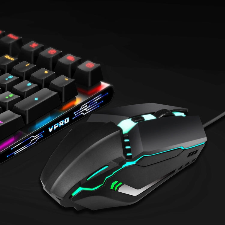 Mouse da gioco cablato luminoso colorato HXSJ S200 USB 2.0 1600 dpi regolabile a 4 tasti, lunghezza: 1,5 m