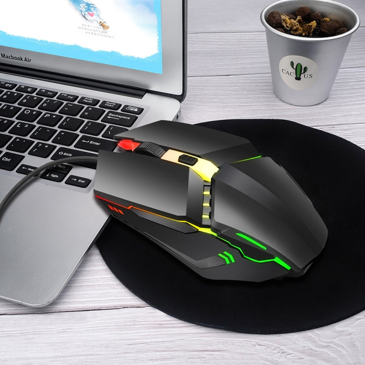 Mouse da gioco cablato luminoso colorato HXSJ S200 USB 2.0 1600 dpi regolabile a 4 tasti, lunghezza: 1,5 m