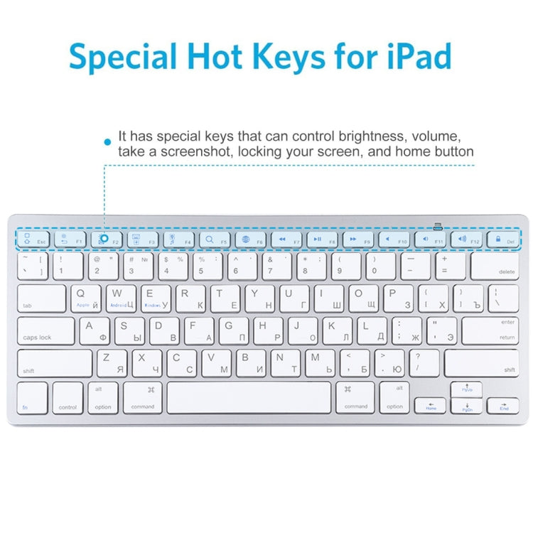 WB-8022 Tastiera Bluetooth wireless ultrasottile per iPad, Samsung, Huawei, Xiaomi, tablet PC o smartphone, tasti russi, Russian Keys