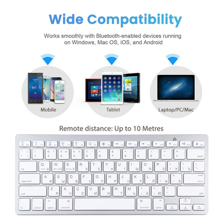 WB-8022 Tastiera Bluetooth wireless ultrasottile per iPad, Samsung, Huawei, Xiaomi, tablet PC o smartphone, tasti russi, Russian Keys