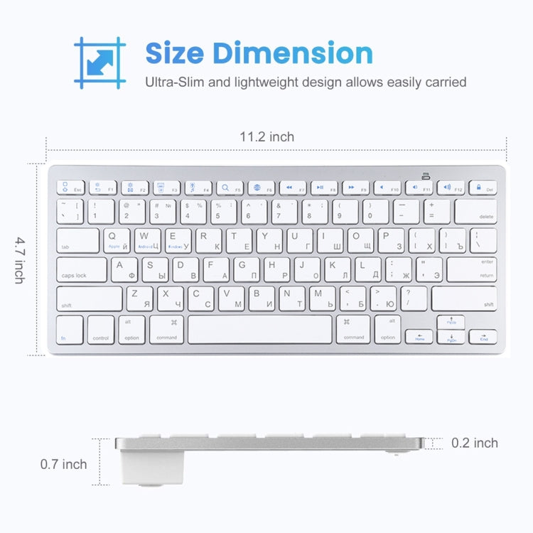 WB-8022 Tastiera Bluetooth wireless ultrasottile per iPad, Samsung, Huawei, Xiaomi, tablet PC o smartphone, tasti russi, Russian Keys