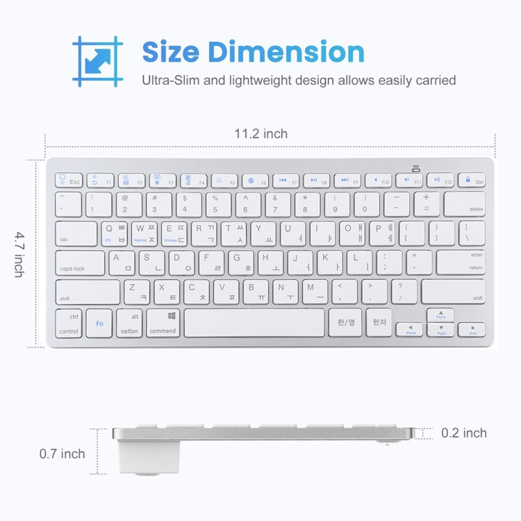 WB-8022 Tastiera Bluetooth wireless ultrasottile per iPad, Samsung, Huawei, Xiaomi, tablet PC o smartphone, tasti lingua Ko, Ko Language Keys