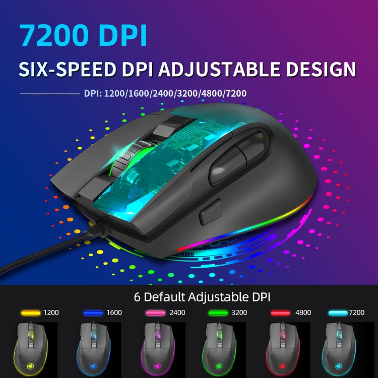 Mouse da gioco cablato programmabile HXSJ A905 a 8 pulsanti 7200 DPI, lunghezza cavo: 1,6 m, A905