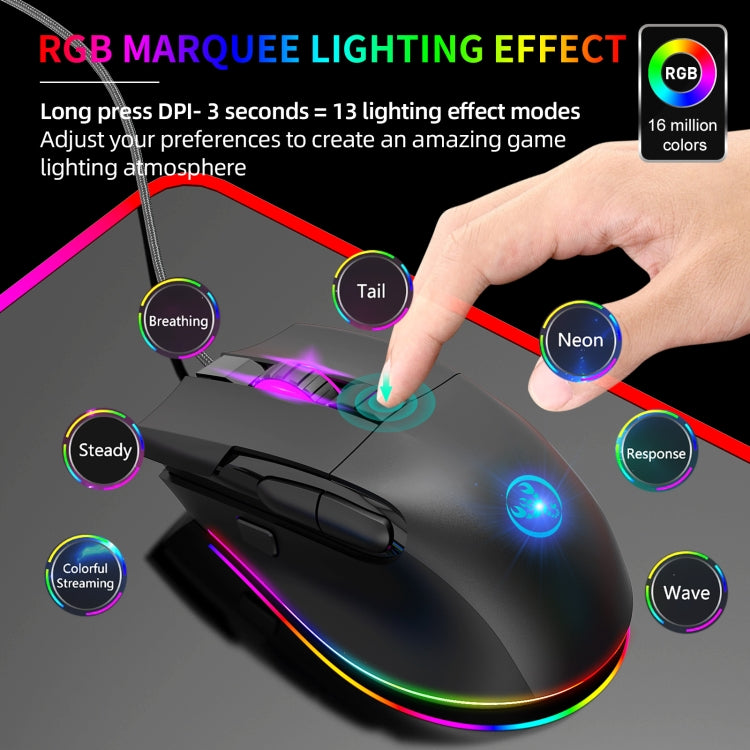 Mouse da gioco cablato programmabile HXSJ A905 a 8 pulsanti 7200 DPI, lunghezza cavo: 1,6 m, A905