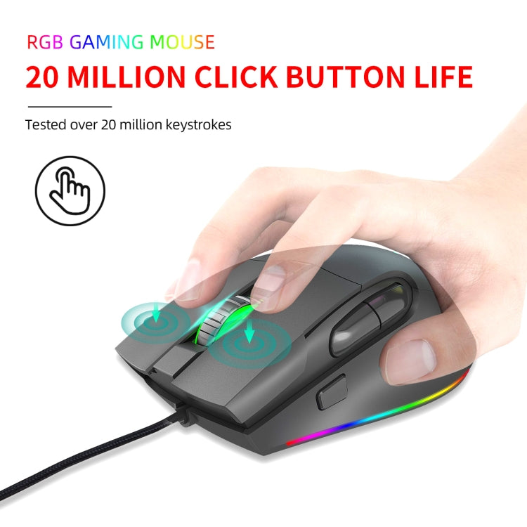 Mouse da gioco cablato programmabile HXSJ A905 a 8 pulsanti 7200 DPI, lunghezza cavo: 1,6 m, A905