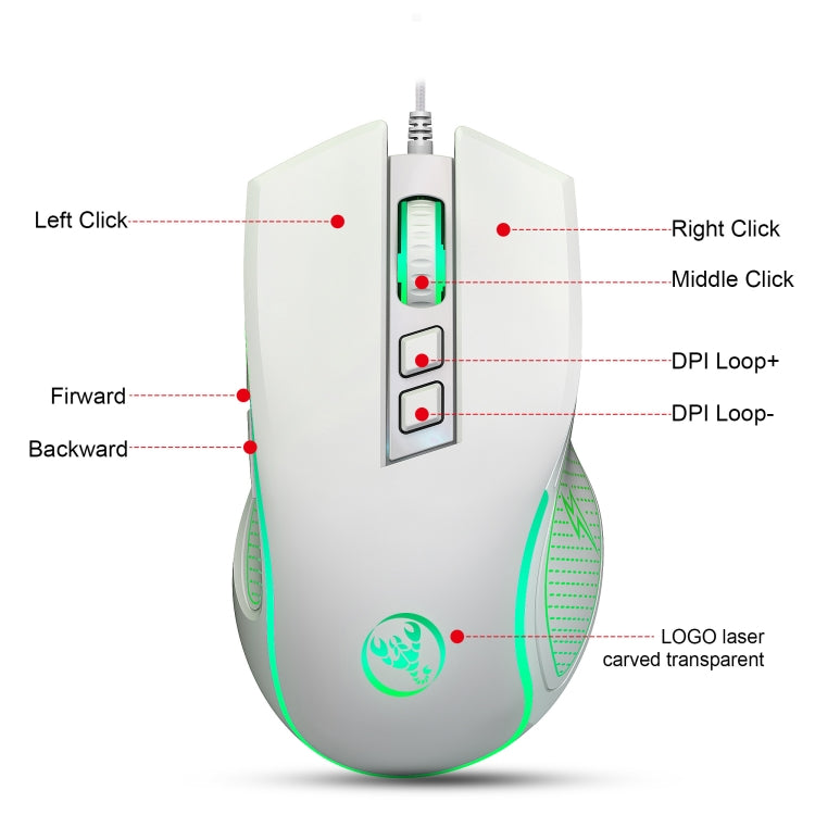 Mouse da gioco cablato HXSJ X100 a 7 pulsanti, 3600 DPI, con luce fredda, lunghezza cavo: 1,5 m