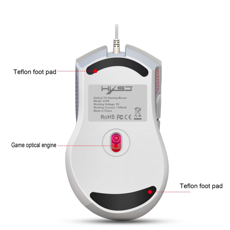 Mouse da gioco cablato HXSJ X100 a 7 pulsanti, 3600 DPI, con luce fredda, lunghezza cavo: 1,5 m