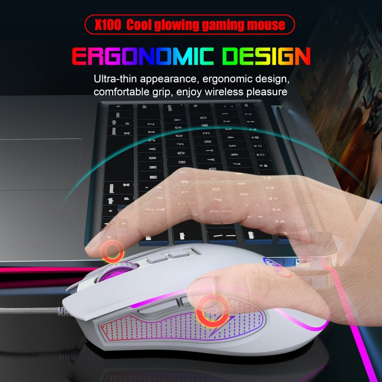 Mouse da gioco cablato HXSJ X100 a 7 pulsanti, 3600 DPI, con luce fredda, lunghezza cavo: 1,5 m