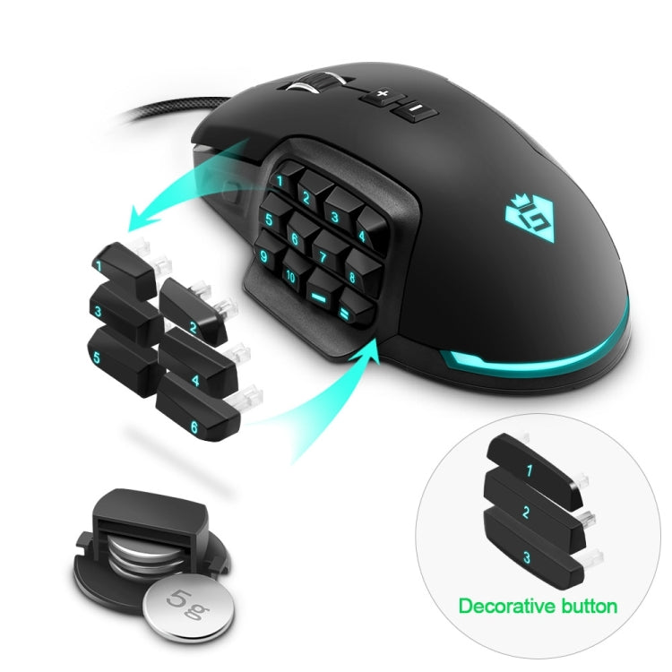 Mouse per computer da gioco con programmazione cablata USB Rocketek GM900 24000 DPI a 16 tasti RGB, GM900