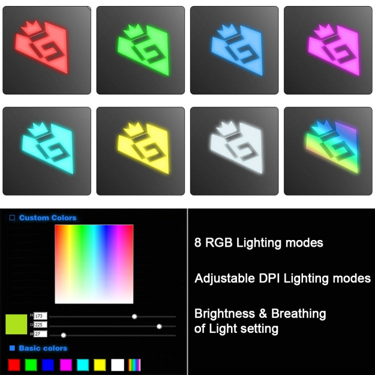 Mouse per computer da gioco con programmazione cablata USB Rocketek GM900 24000 DPI a 16 tasti RGB, GM900