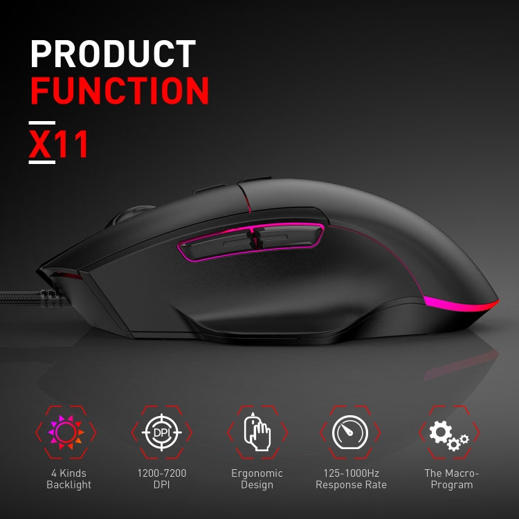 MKESPN X11 Mouse da gioco cablato a macrodefinizione a 7 pulsanti 7200 DPI RGB, x11